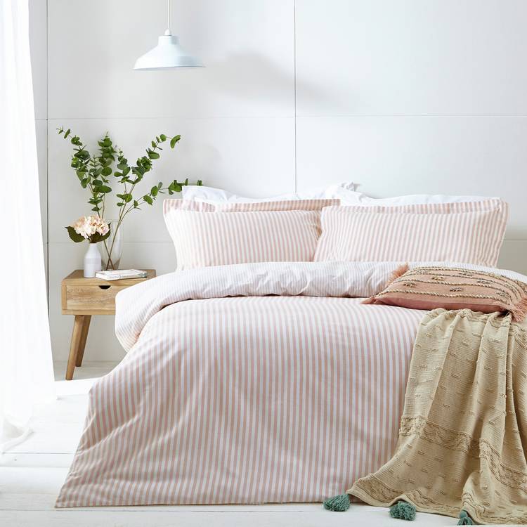 Yard Hebden Cotton Stripe Blush Bedding Set - Double 0