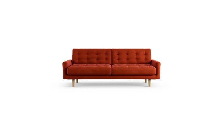 Habitat Fenner Velvet 3 Seater Sofa - Burnt Orange - Ash Leg