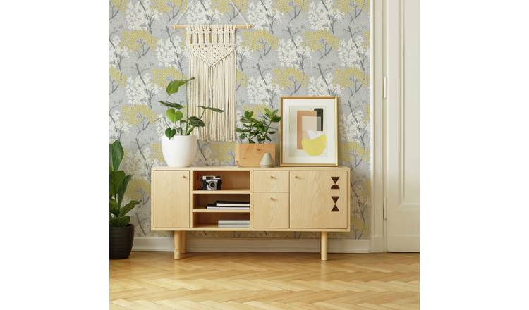 Fresco Lykke Tree Grey & Ochre Wallpaper