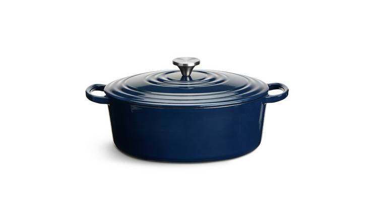 Habitat 4.7L Cast Iron Oval Casserole Dish - Navy