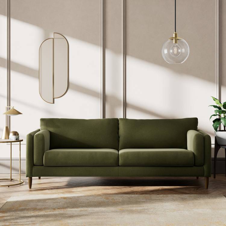 Habitat Newington Velvet 4 Seater Sofa - Green - Dark Leg 0