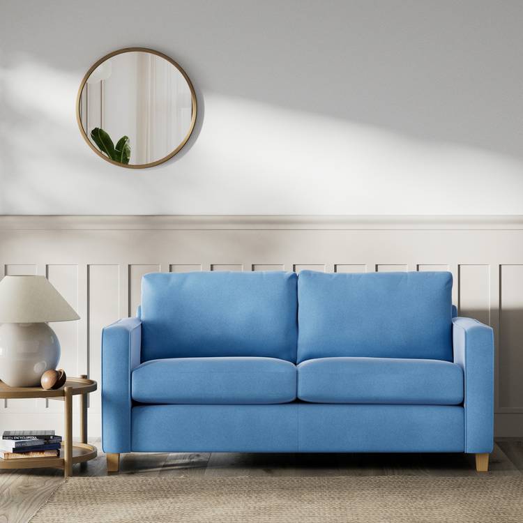 Habitat Flint Velvet 2 Seater Sofa Bed- Sky Blue - Ash Leg 0