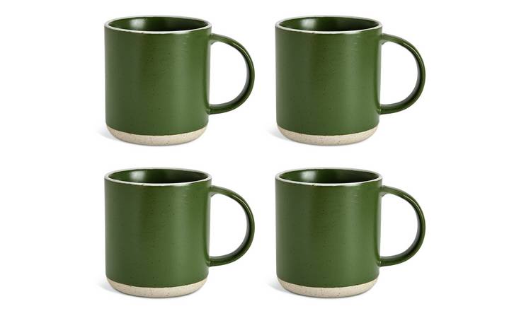 Habitat Raw Edge Set of 4 Stoneware Mugs - Green