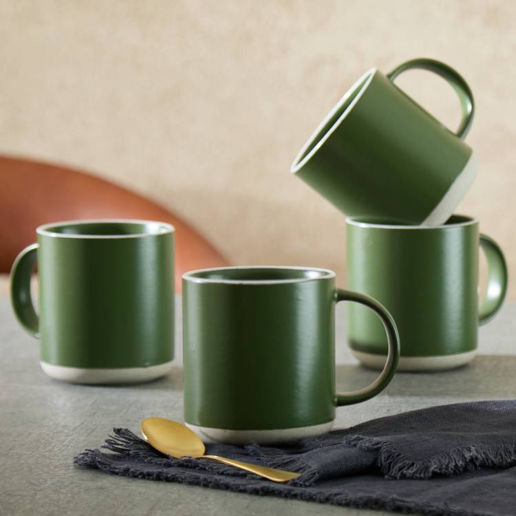 Habitat Raw Edge Set of 4 Stoneware Mugs - Green 0