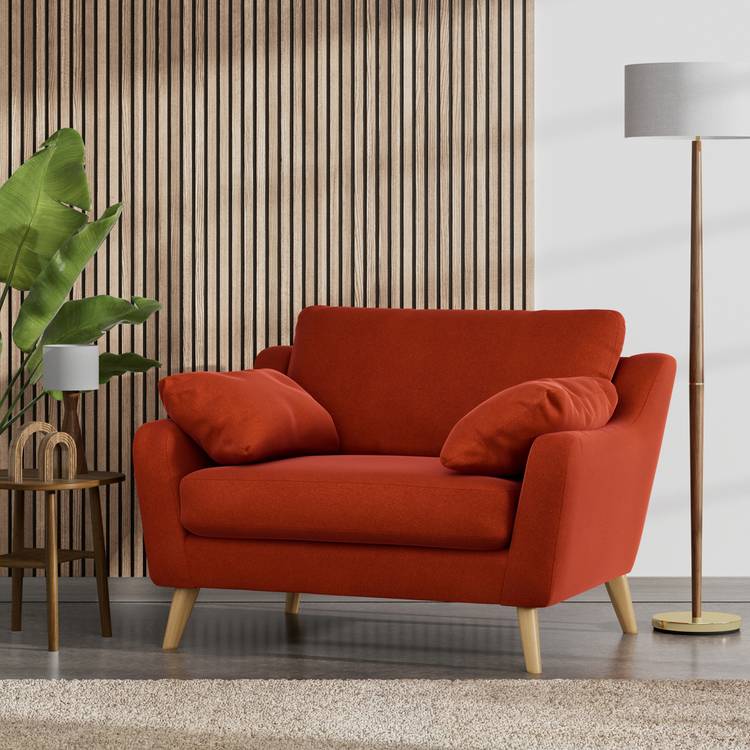 Habitat Ivor Velvet Cuddle Chair - Burnt Orange - Ash Leg 0