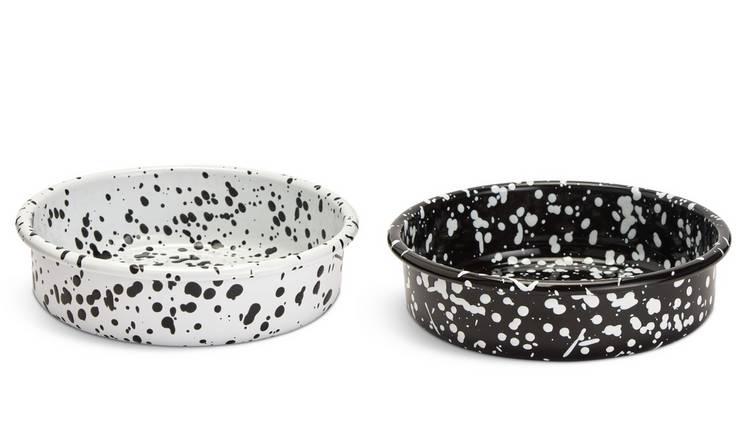 Habitat Splatter Set of 2 Tapas Dish - Black and White