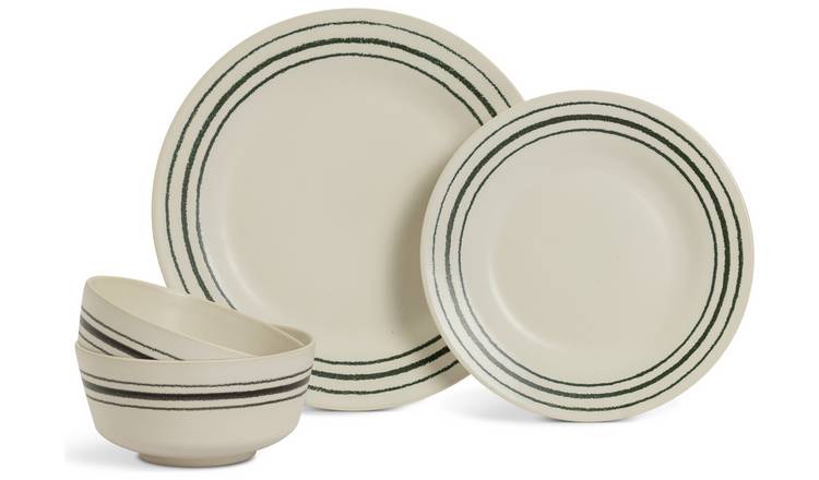 Habitat Lines 12 Piece Stoneware Dinner Set - Matt Cream