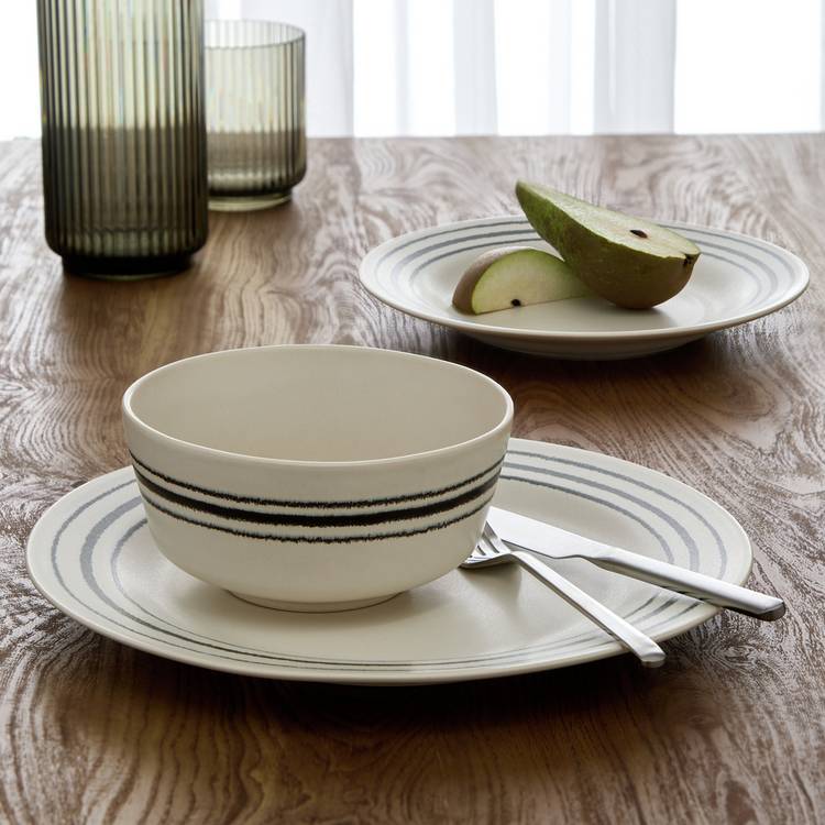 Habitat Lines 12 Piece Stoneware Dinner Set - Matt Cream 0