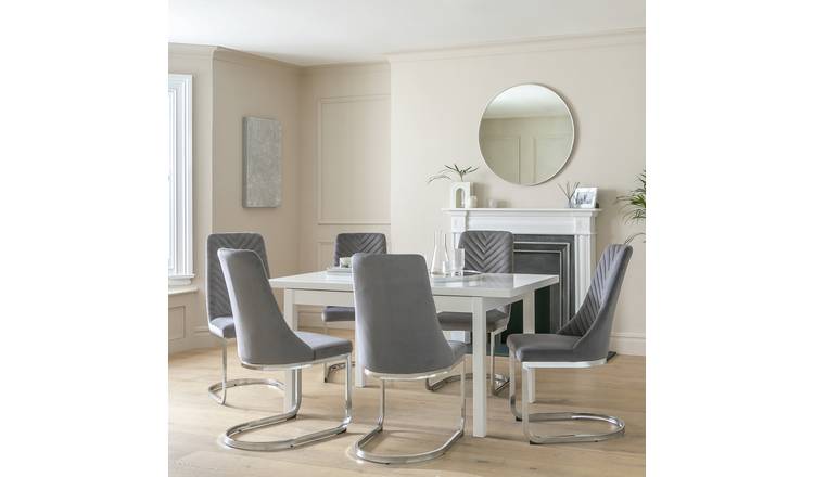 Argos Home Lyssa Extending White Dining Table &6 Grey Chairs