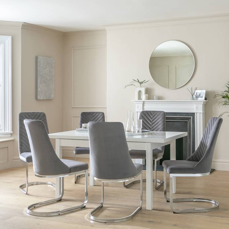 Argos Home Lyssa Extending White Dining Table &6 Grey Chairs 0