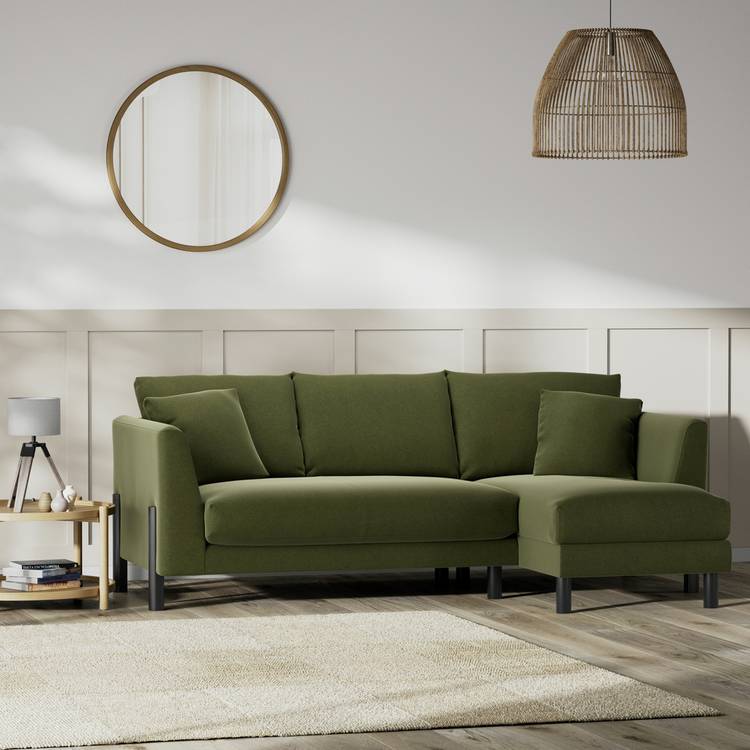 Habitat Aston Right Hand Corner Sofa - Moss Green -Black Leg 0