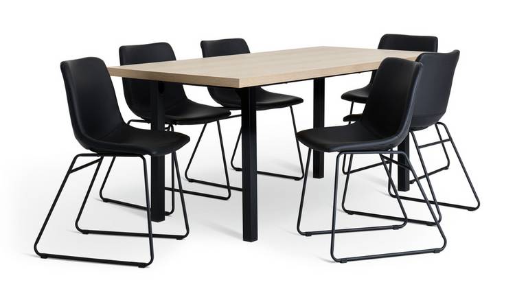 Habitat Zayn Birch Effect Dining Table And 6 Black Chairs