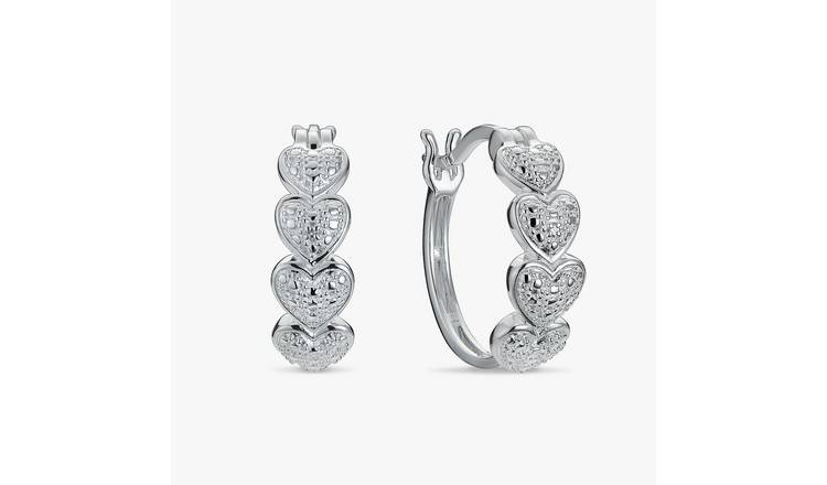 Revere Sterling Silver Pave Heart Huggies Hoop Earrings