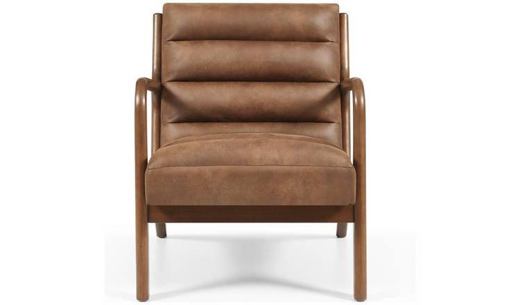 Kyoto Leah Faux Leather Ribbed Chair - Brown