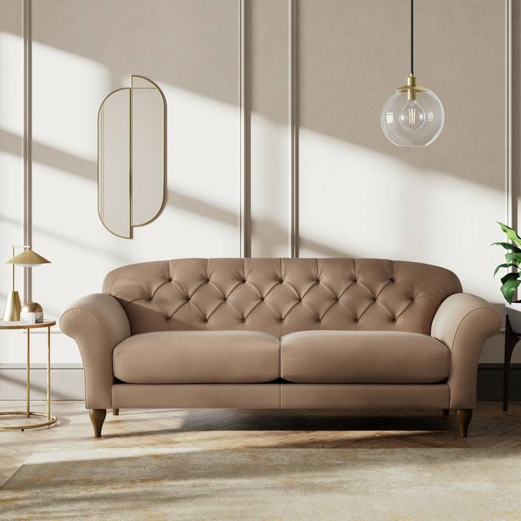Habitat Brooker Velvet 4 Seater Sofa - Latte - Dark Leg 0