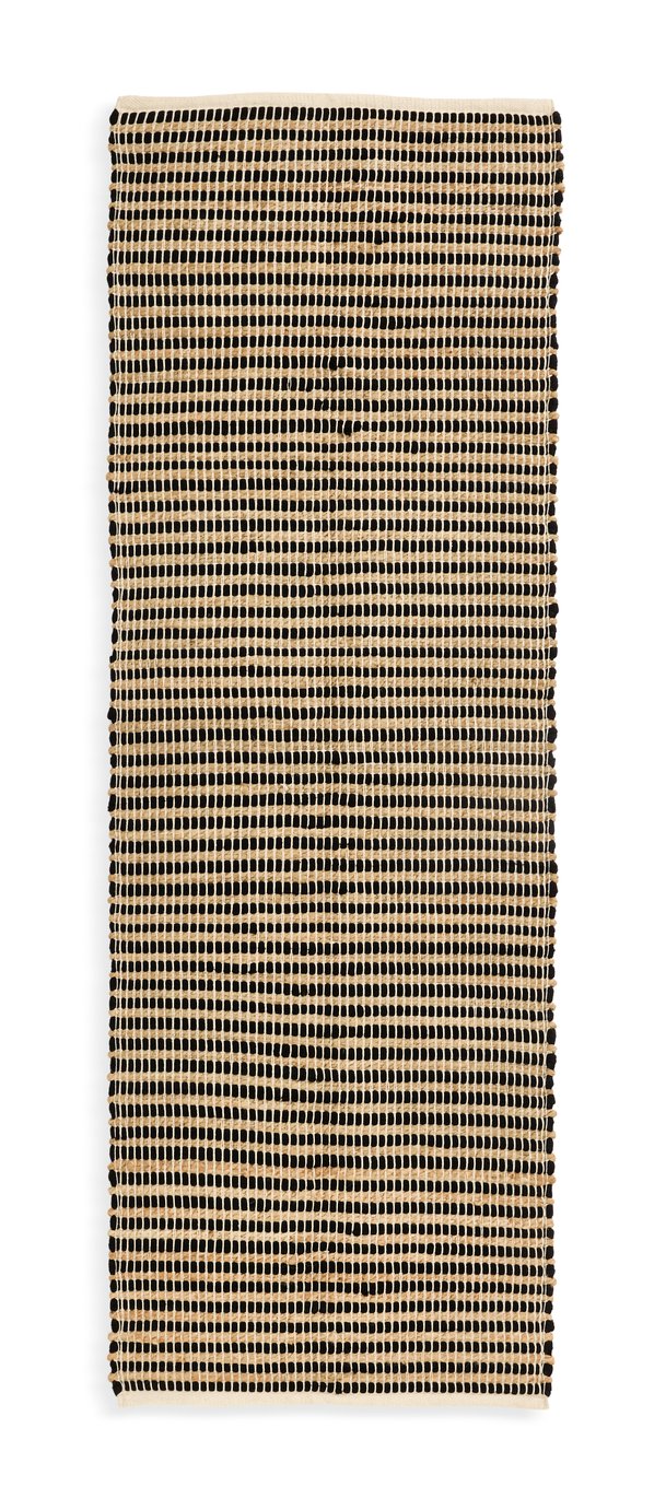 Habitat Woven Stripe Black Jute Flatweave Runner - 200x66cm