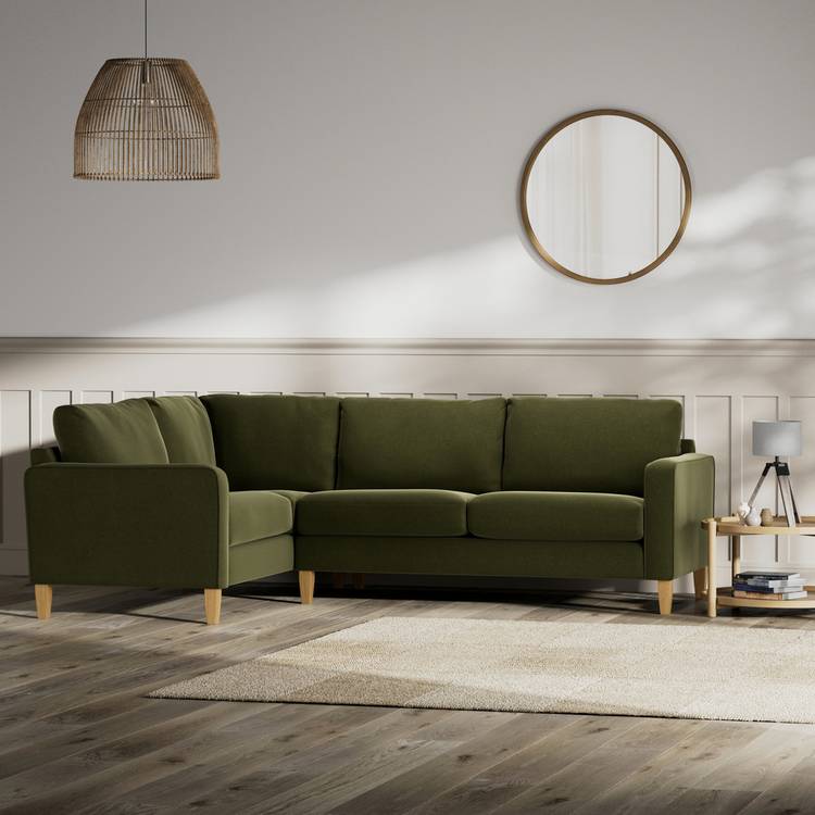 Habitat Flint Velvet Left Hand Corner Sofa - Moss Green 0