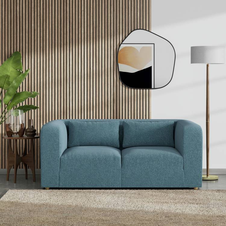 Habitat Lars Fabric 2 Seater Sofa - Blue - Ash Leg 0