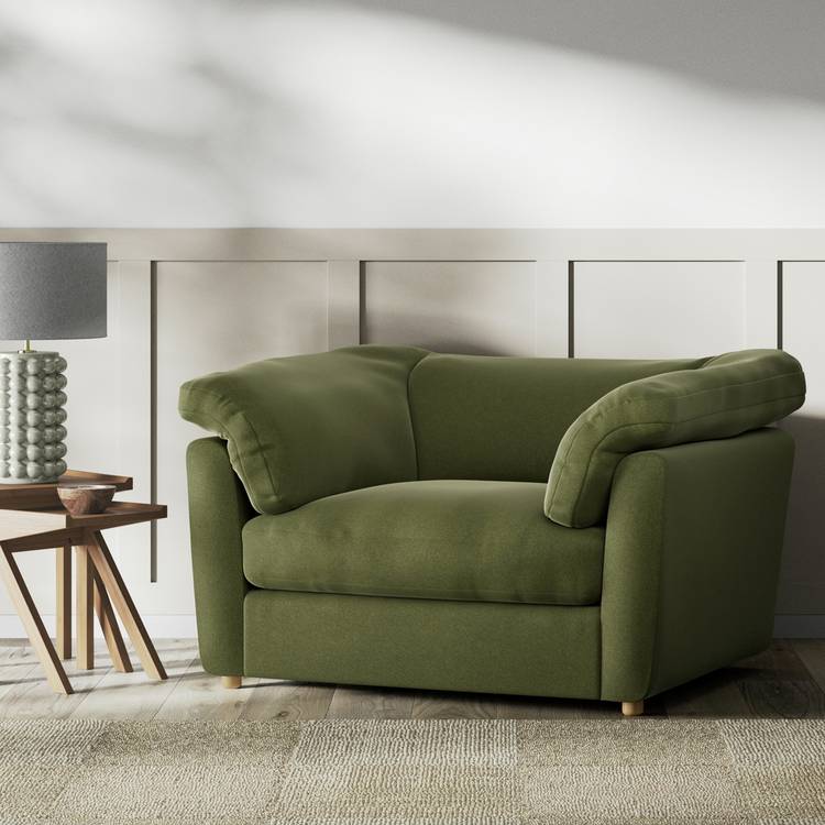 Habitat Wynn Velvet Cuddle Chair - Moss Green - Ash Leg 0