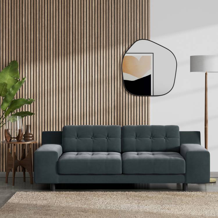 Habitat Hendricks Fabric 3 Seater Sofa - Charcoal- Black Leg 0