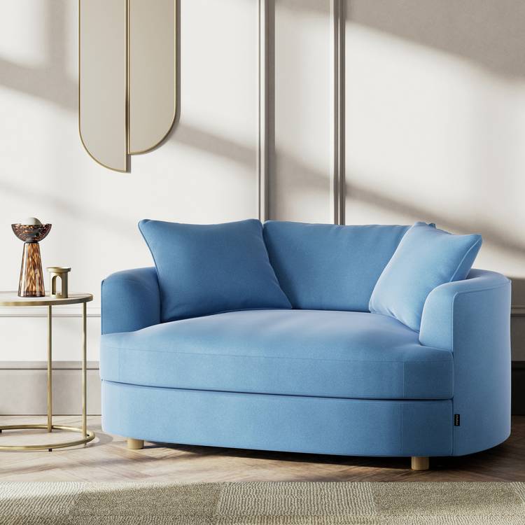 Habitat Sacha Velvet Cuddle Chair - Sky Blue - Ash Leg 0
