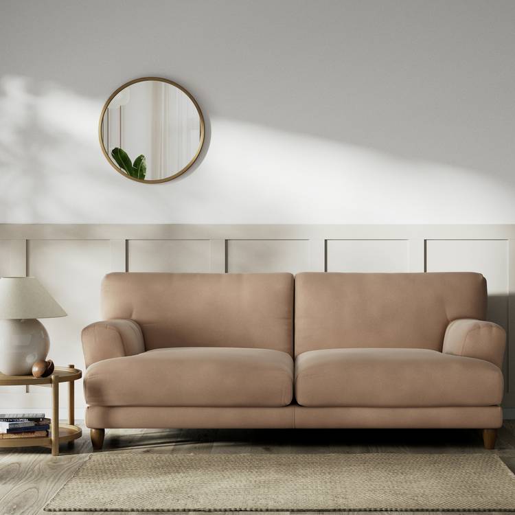 Habitat Askem Velvet 3 Seater Sofa - Latte - Dark Leg 0