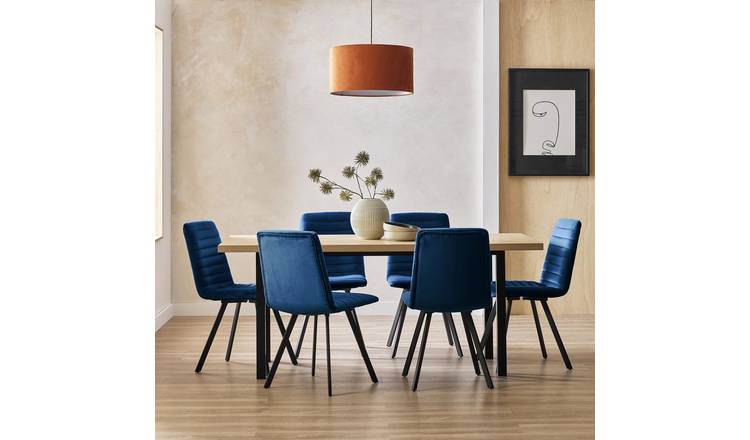 Argos Home Zayn Birch Dining Table & 6 Blue Chairs