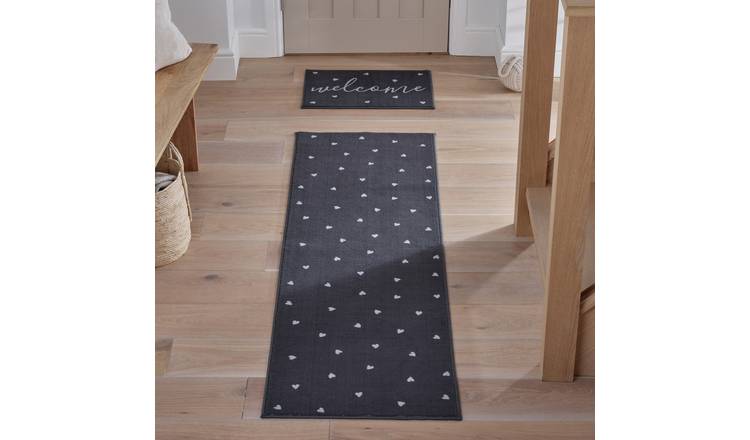 Argos Home Ditsy Heart Washable Cut Pile Doormat - 57x40cm