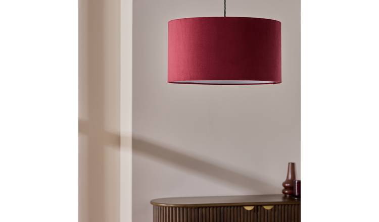 Habitat Dark Red Velvet Easy Fit Drum Lampshade - 49cm