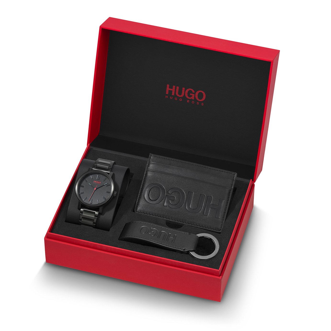 Hugo Men's Watch, Credit Card Holder & Key Ring Box Set