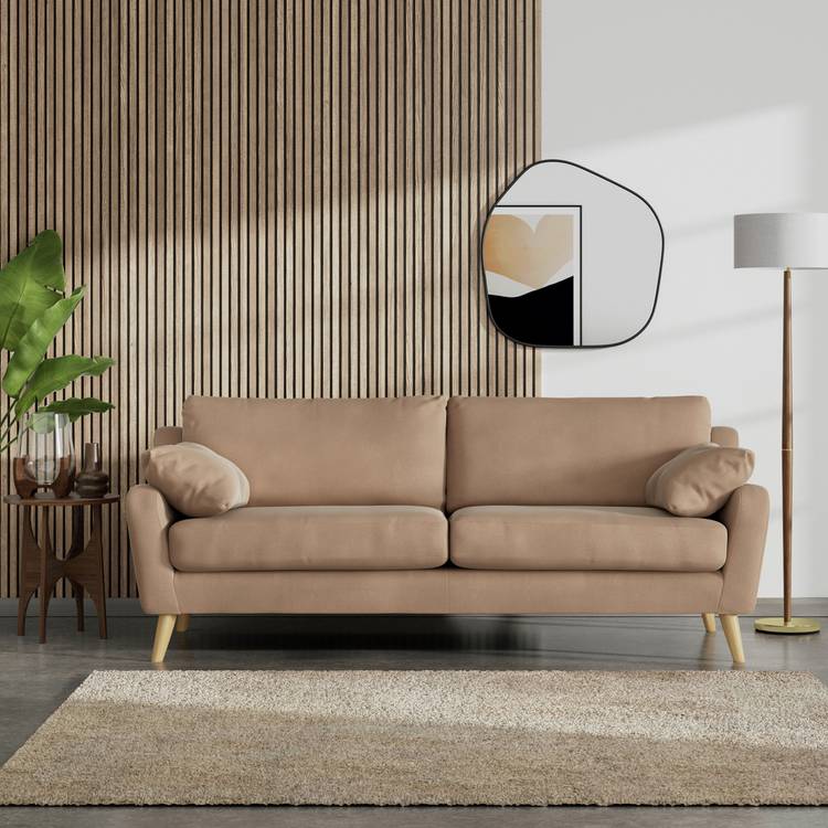 Habitat Ivor Velvet 4 Seater Sofa - Latte - Ash Leg 0