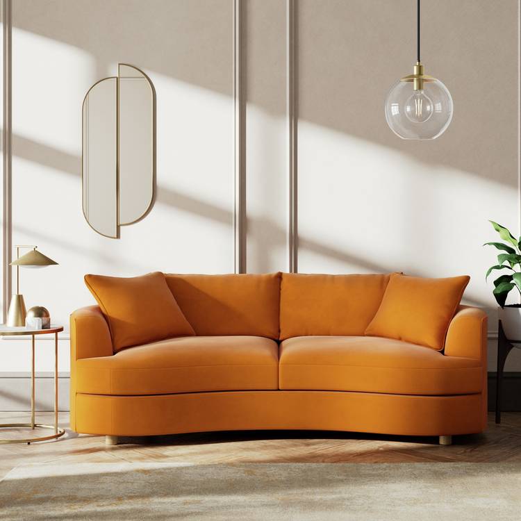 Habitat Sacha Fabric 3 Seater Sofa - Orange - Ash Leg 0