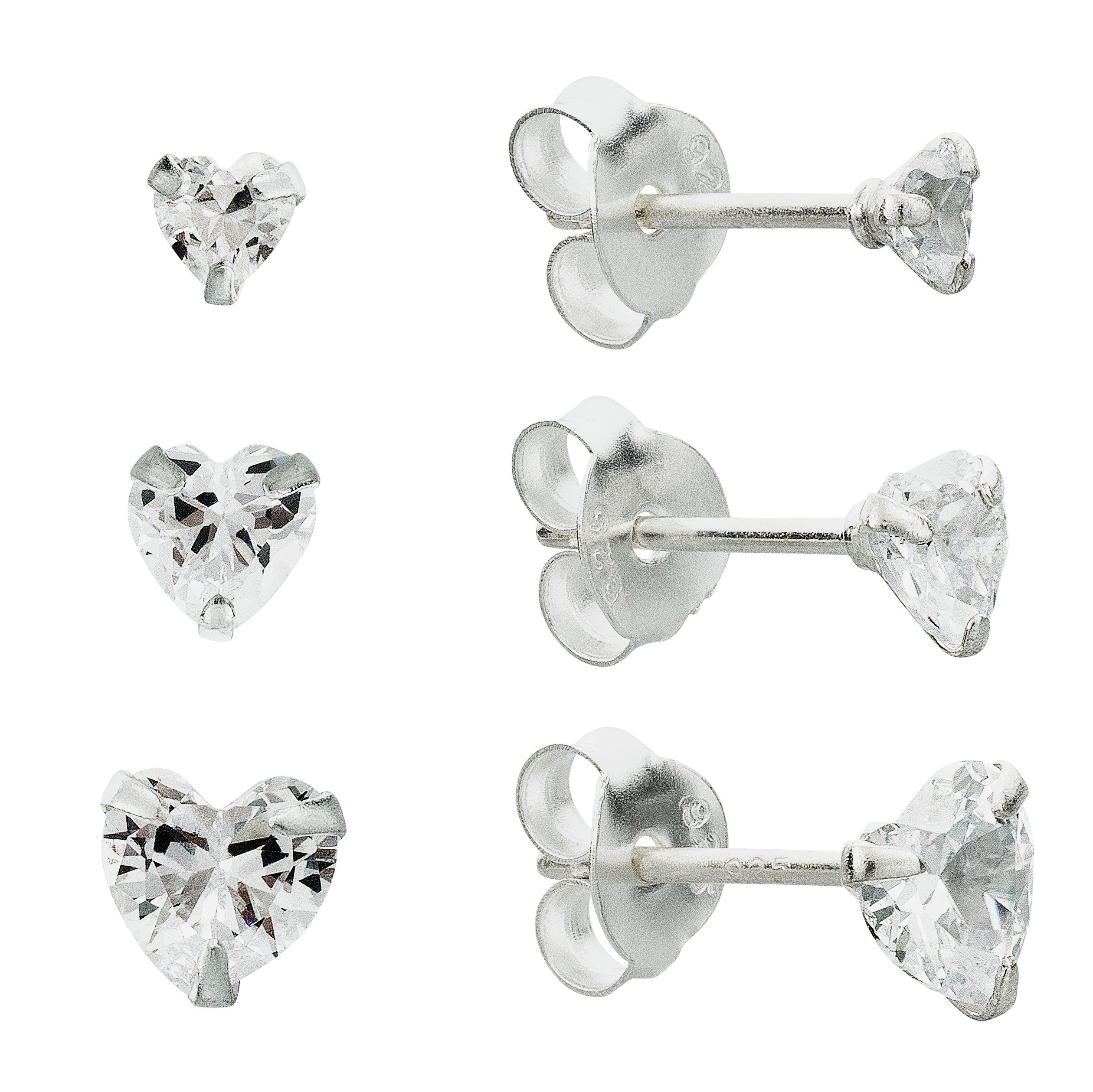 Revere Sterling Silver Heart Stud Earrings Set of 3 Pairs