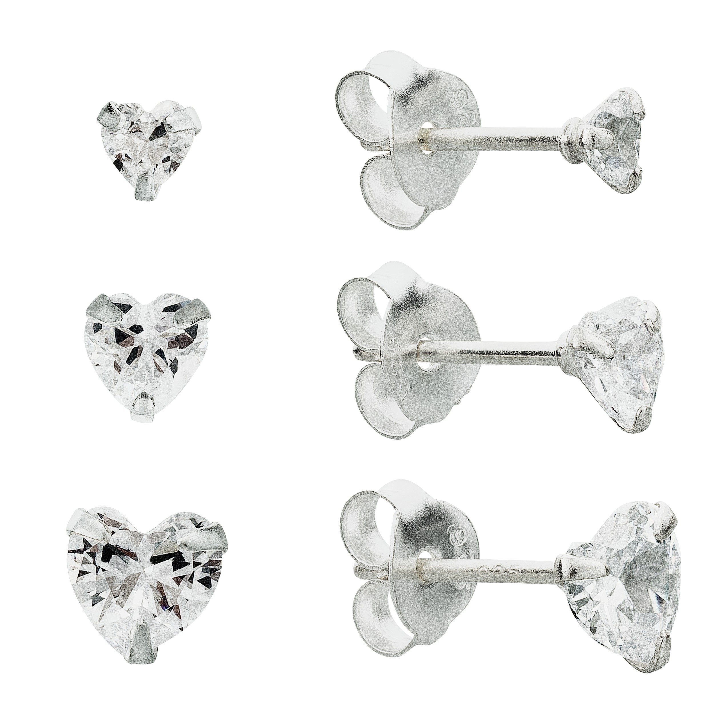 Revere Sterling Silver Heart Stud Earrings Set of 3 Pairs (7173837