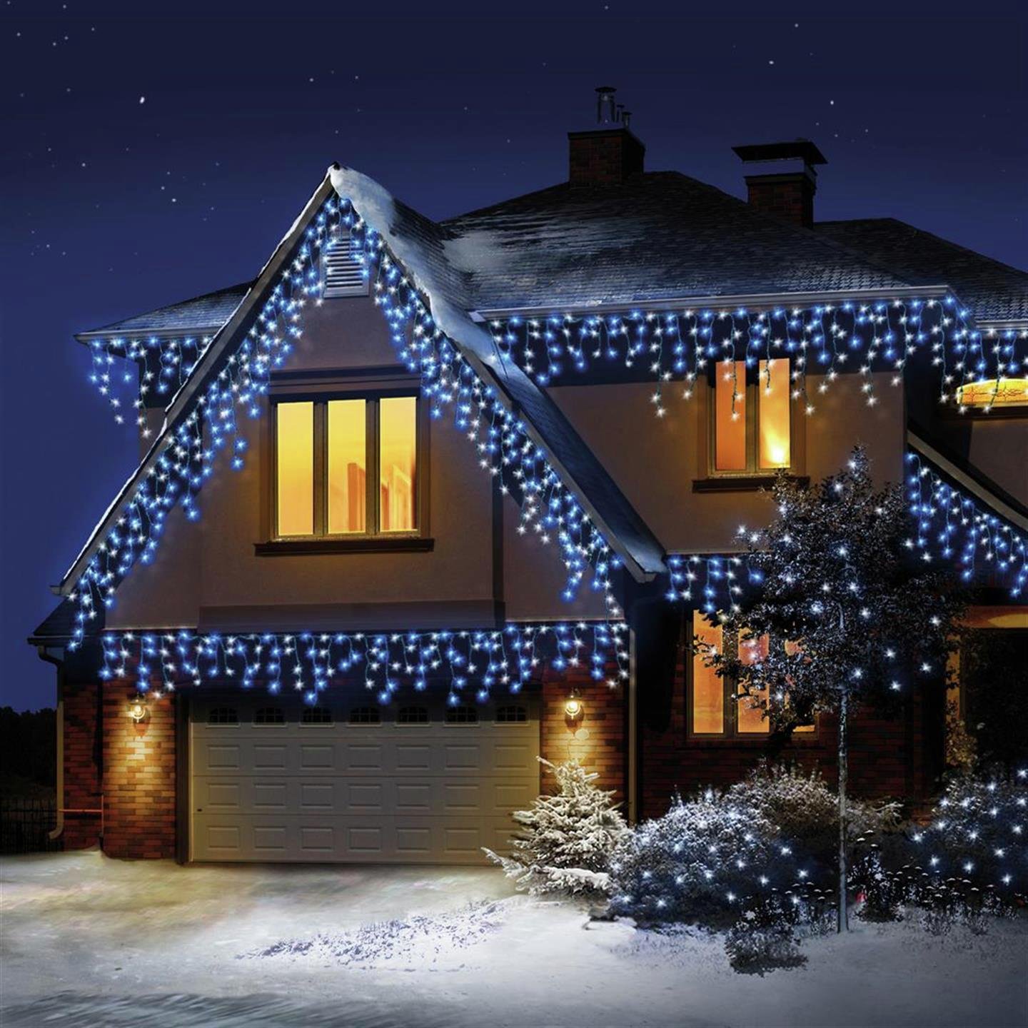 Premier Decorations 480 LED Icicle Lights- Blue and White
