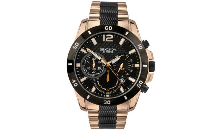 Buy Sekonda Men s Chronograph Black and Rose Gold Plated Watch