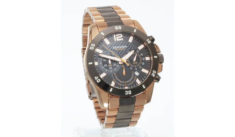 Sekonda men's black and rose gold 2025 plated chronograph watch