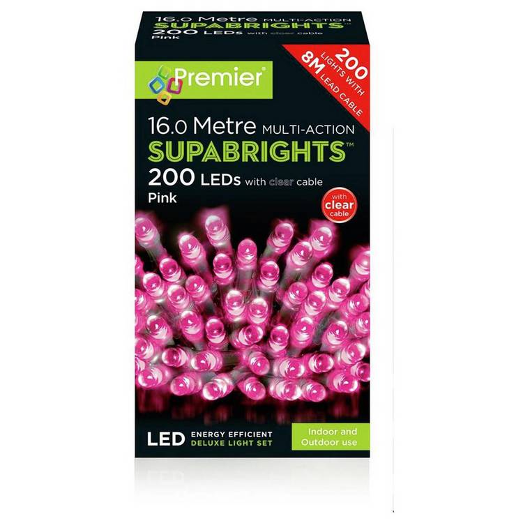 Premier Decorations 200 Pink LED Christmas Tree Lights 0