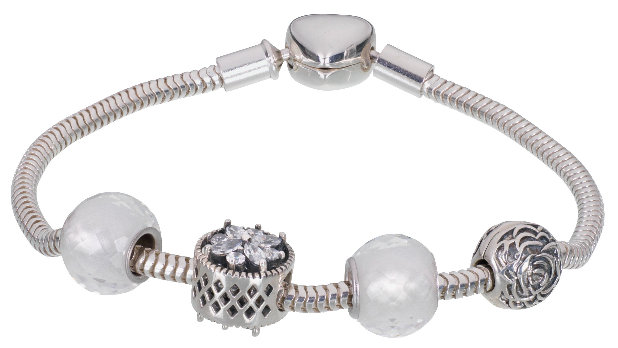 Moon & Back Sterling Silver White CZ Made Up Charm Bracelet