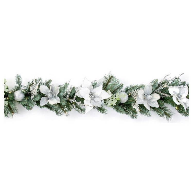 Premier Decorations Pre lit Poinsettia Christmas Garland 0