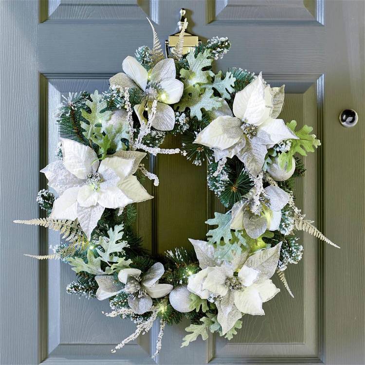 Premier Decorations Pre lit Poinsettia Christmas Wreath 0