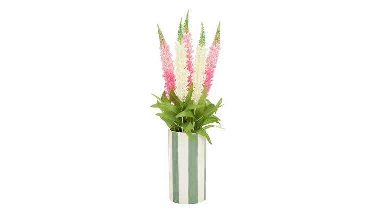 Argos Home Artificial Stocks in Stripe Vase - Pink & Green