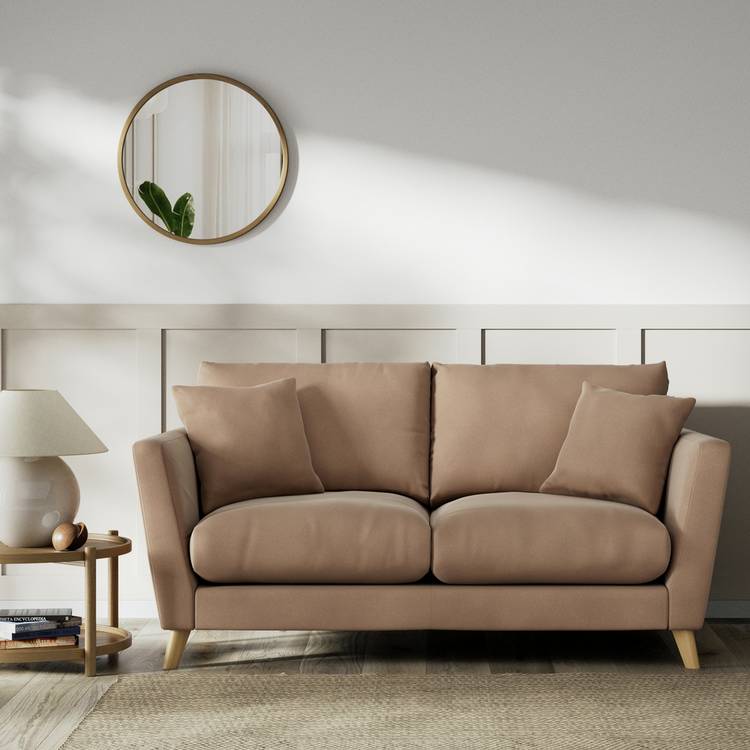 Habitat Lomond Velvet 2 Seater Sofa - Latte - Ash Leg 0