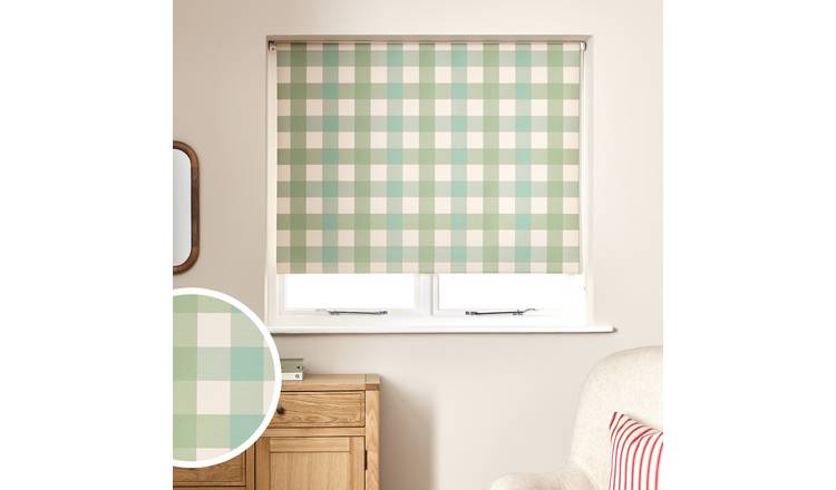 Argos Home Check Blackout Green Roller Blind - 120cm