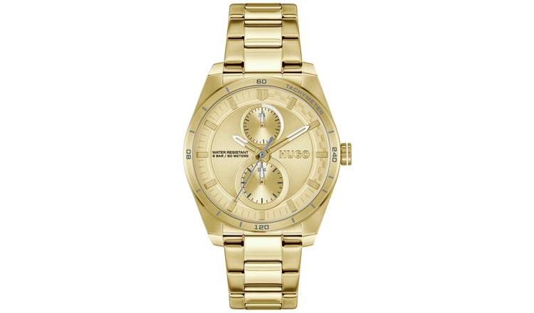 HUGO Ladies Gold IP Multifunction Bracelet Watch