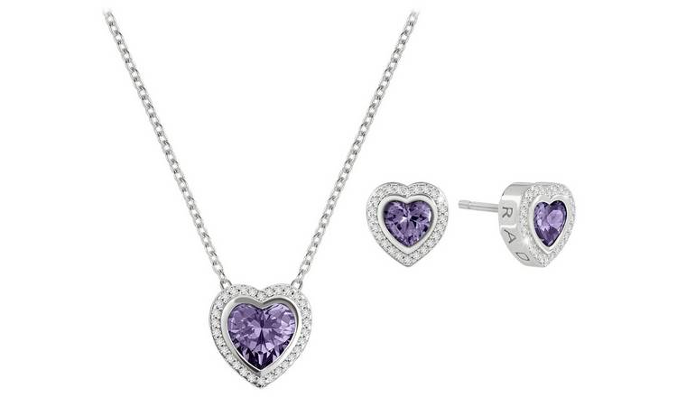 Radley Sterling Silver Purple Heart Necklace and Earring Set