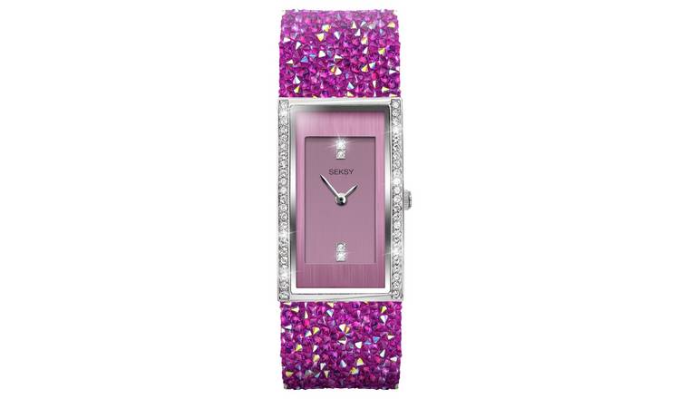 Seksy by Sekonda Ladies Pink Crystal Leather Strap Watch