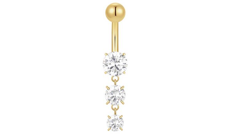 With Bling Titanium Cubic Zirconia Three Stones Belly Bar