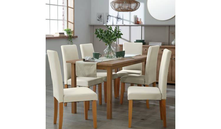 Argos Home Ashdon Oak Dining Table & 6 Cream Chairs