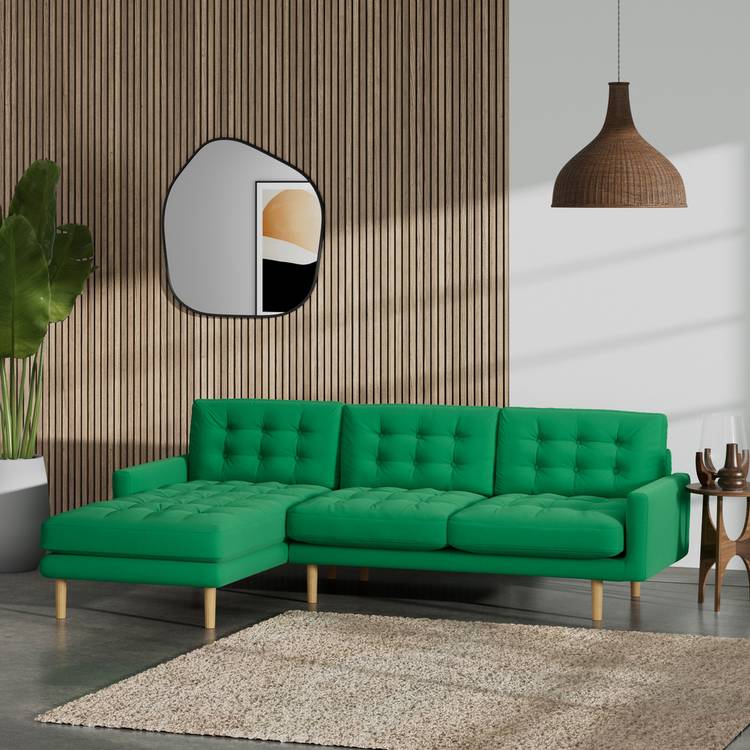 Habitat Fenner Left Hand Corner Sofa -Emerald Green -Ash Leg 0